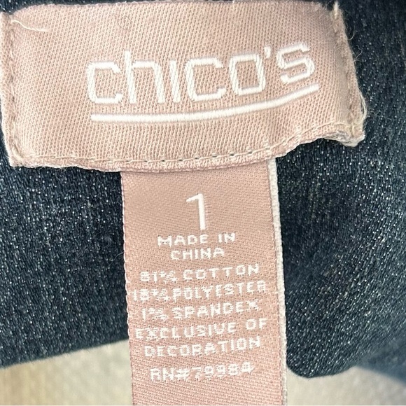 Chico’s Denim Jean Denim Jacket with Embellished Collar Chico Size 1 or size 8 - Picture 7 of 7